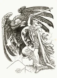 Un guerrero belga luchando con un águila alemana, 1915